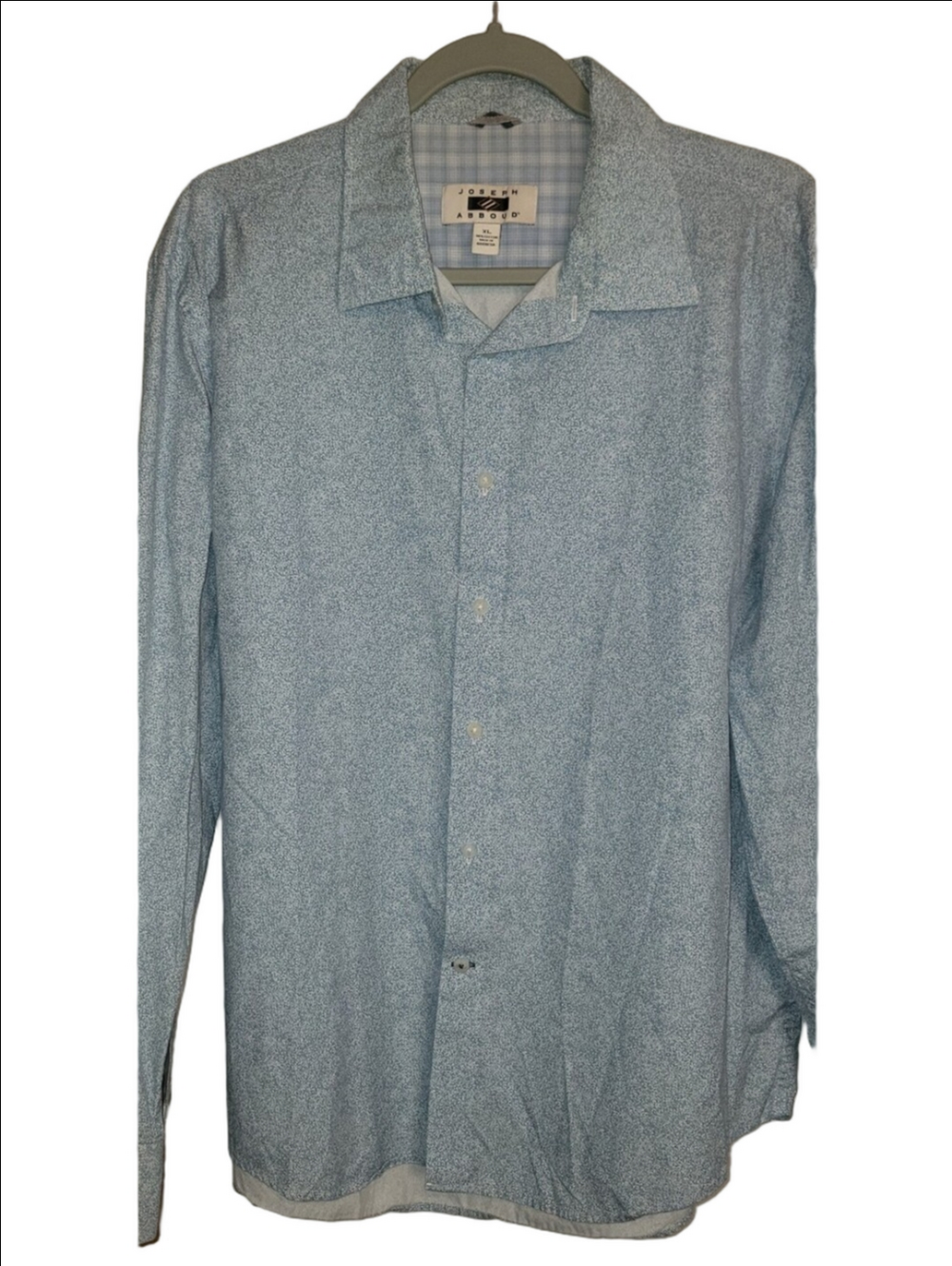 JOSEPH ABBOUD Blue & White Leaf Pattern 100% Cotton Button Down LS Size XL